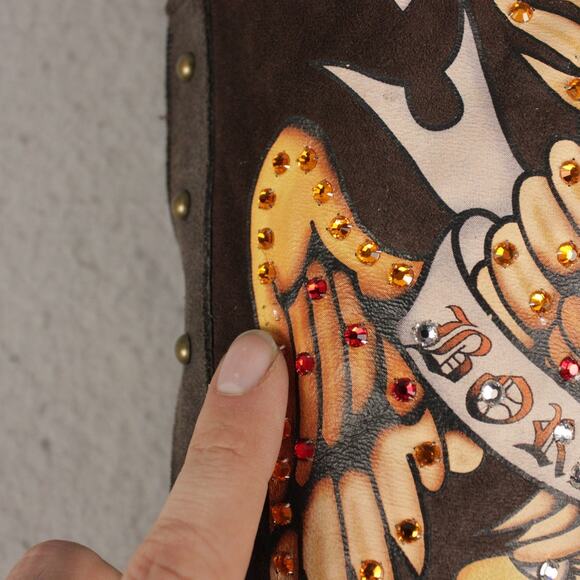 Ed Hardy Women Brown Tall Knee High Boots Eagle Design Studded Lined Womens 9 - Picture 12 of 16